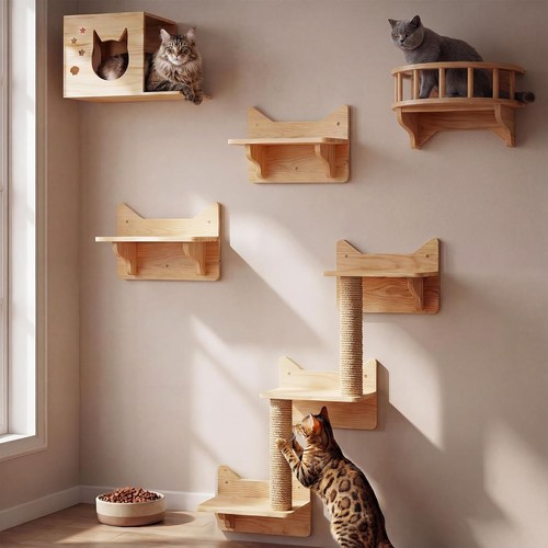 Katzen wandregale set - set, holz